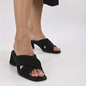 Camper Black Crisscross Block Heel Sandals, NWT